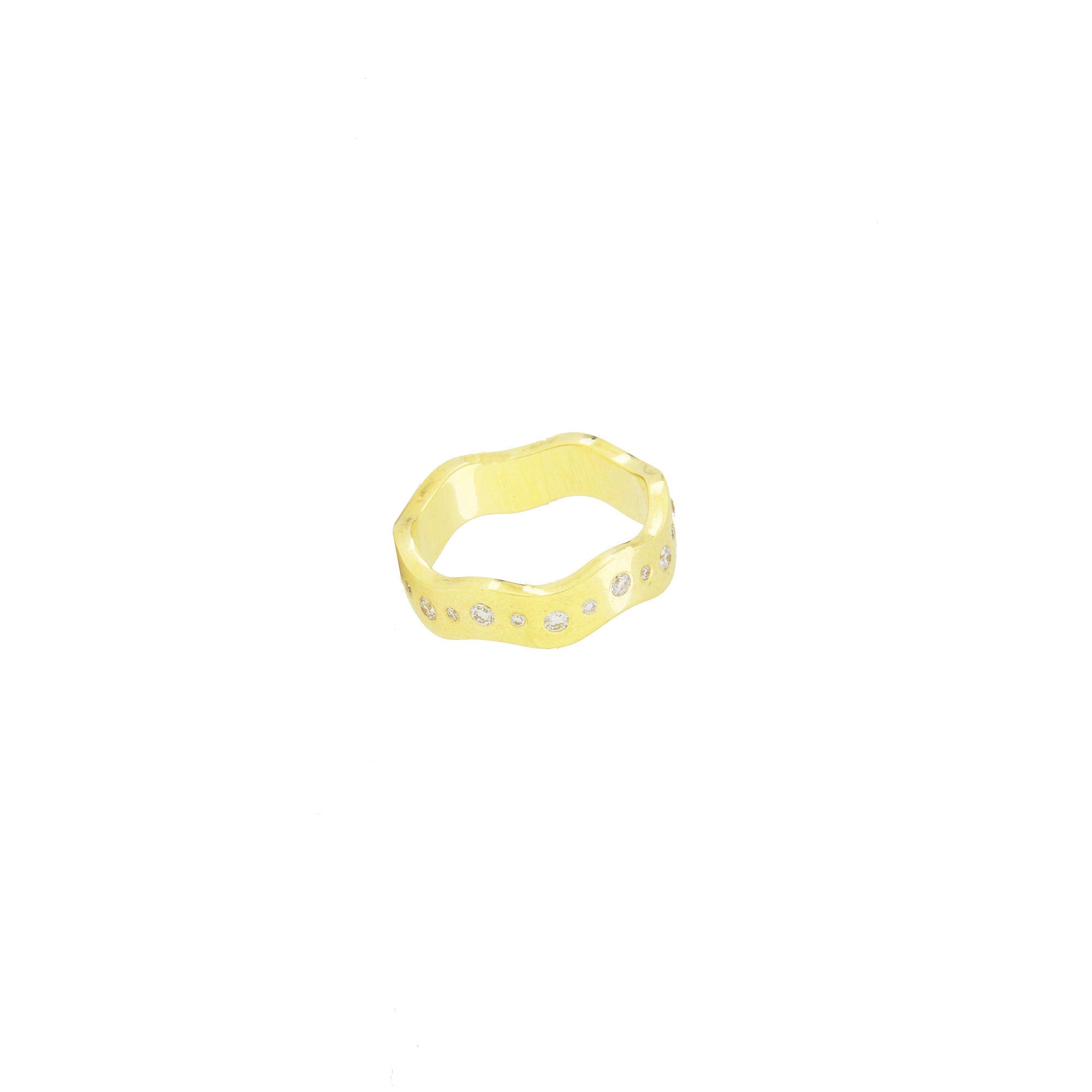 Wave Band V-Ring mit weißem Diamant