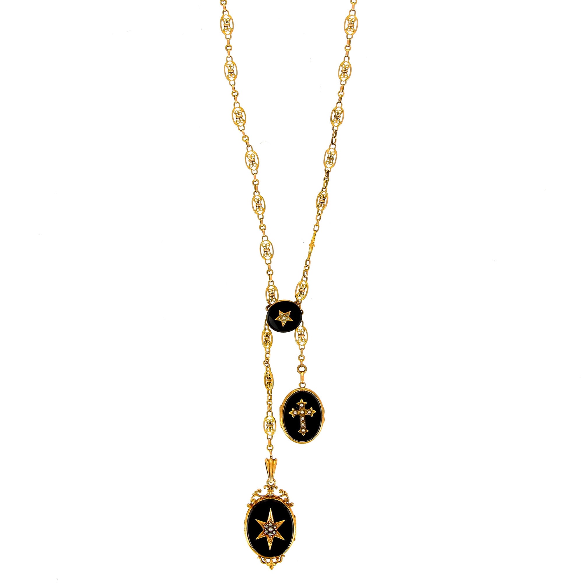 Collier Yellow Gold and Enamel 3 Medals